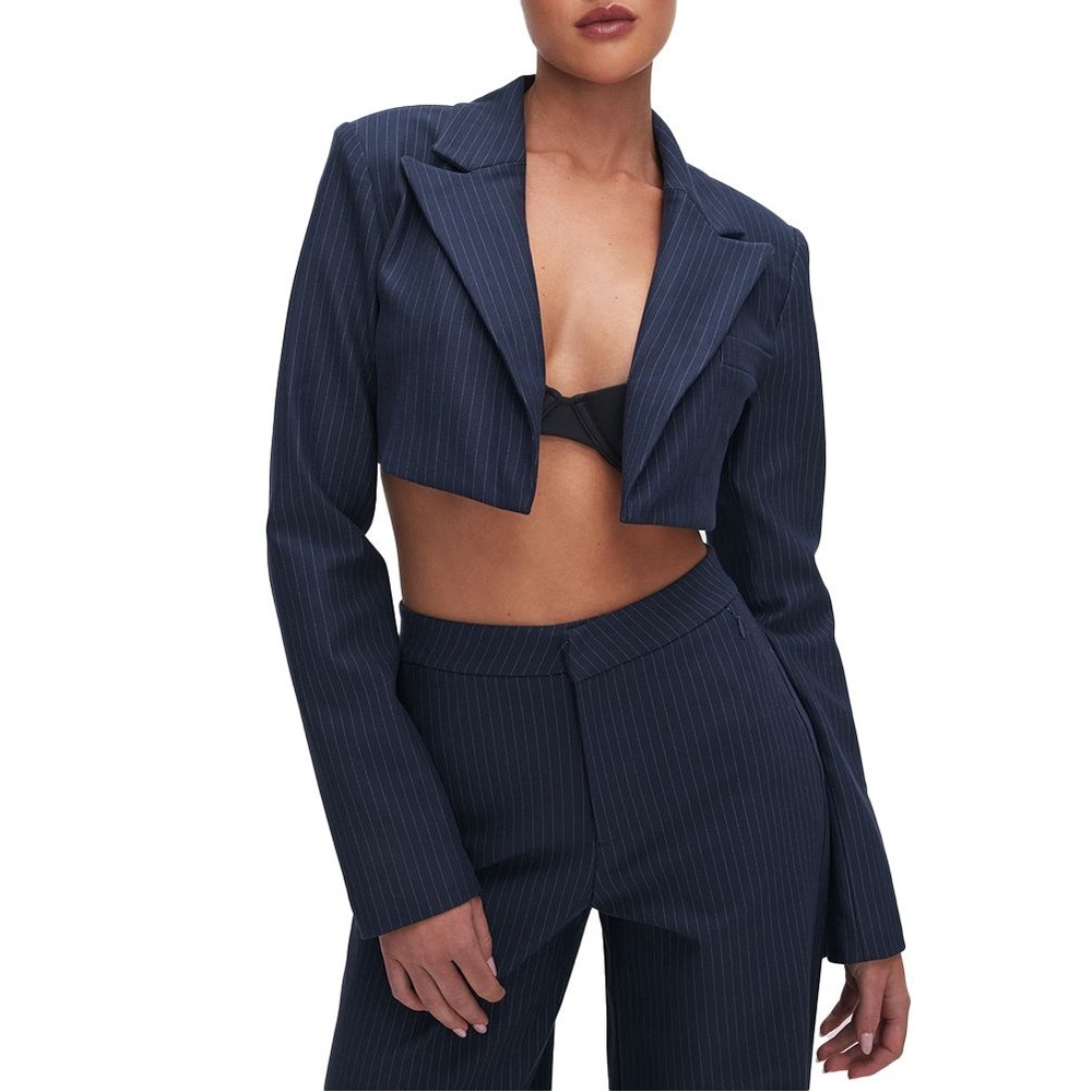 Good American NWT crop pinstripe blazer open ponte super crop